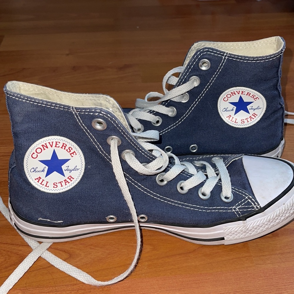 Navy blue high top converse